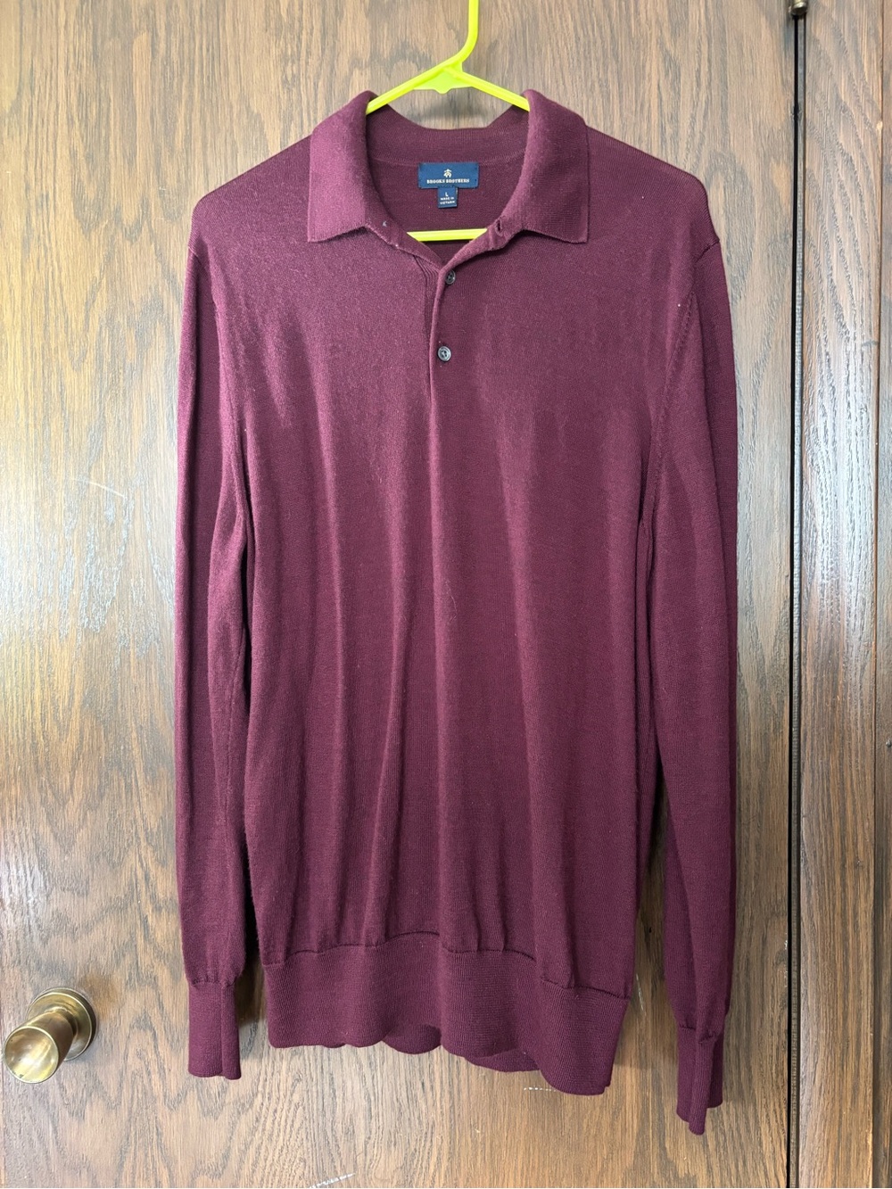 Brooks Brothers Burgundy Long-Sleeve Knit Merino Wool Polo Sweater